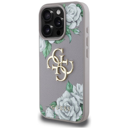 Hoes voor Apple iPhone 16 Pro, Guess, 4G Grained Roses Big Logo, Paars