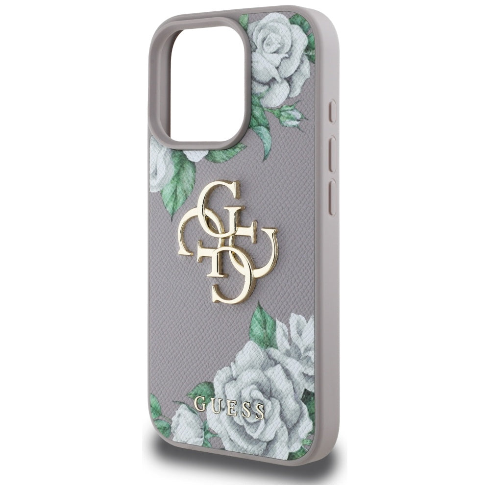 Hoes voor Apple iPhone 16 Pro, Guess, 4G Grained Roses Big Logo, Paars