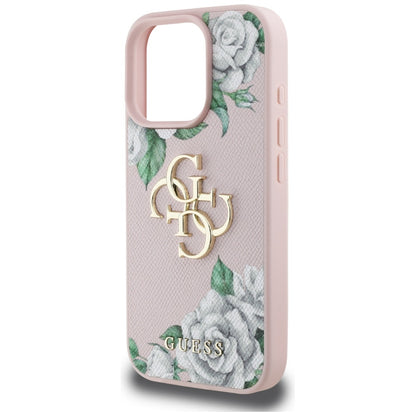 Hoes voor Apple iPhone 16 Pro, Guess, 4G Grained Roses Big Logo, Roze