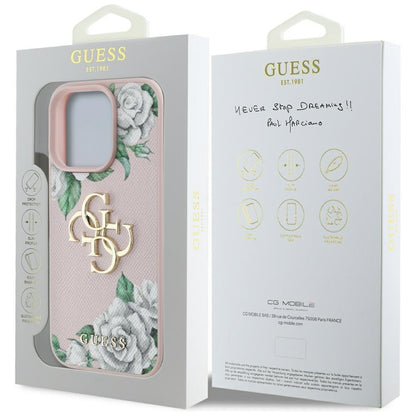Hoes voor Apple iPhone 16 Pro, Guess, 4G Grained Roses Big Logo, Roze