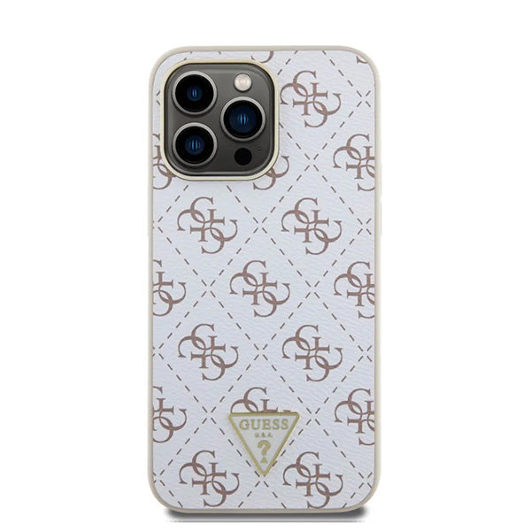Hoesje voor Apple iPhone 16 Pro, Guess, 4G Triangle Logo, Wit