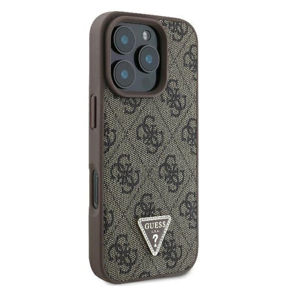 Hoes voor Apple iPhone 16 Pro, Guess, 4G Triangle Strass, Bruin