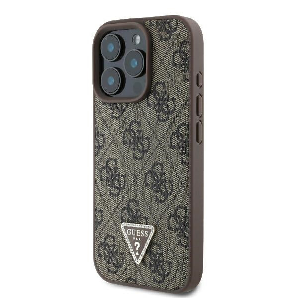 Hoes voor Apple iPhone 16 Pro, Guess, 4G Triangle Strass, Bruin