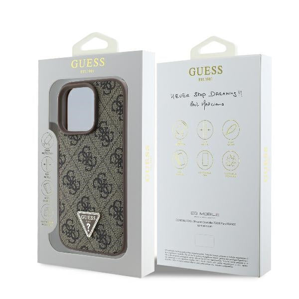 Hoes voor Apple iPhone 16 Pro, Guess, 4G Triangle Strass, Bruin
