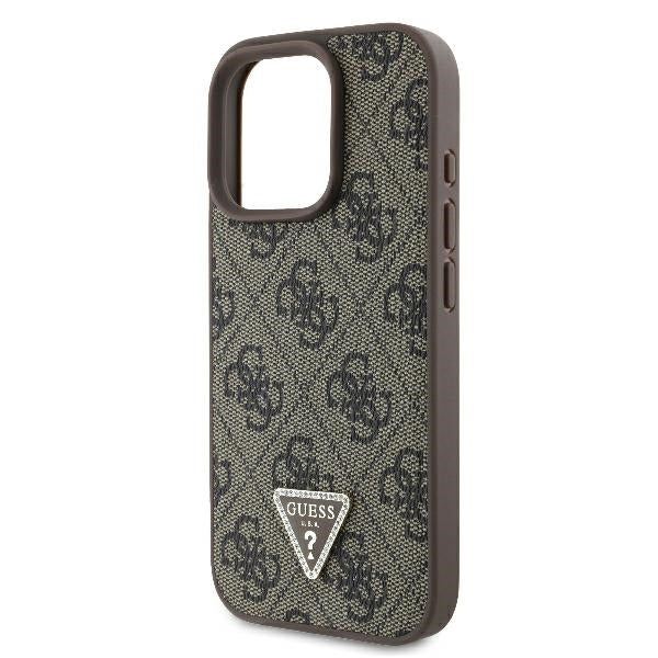 Hoes voor Apple iPhone 16 Pro, Guess, 4G Triangle Strass, Bruin