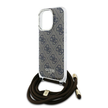 Hoes voor Apple iPhone 16 Pro, Guess, Crossbody Cord 4G Print, Bruin