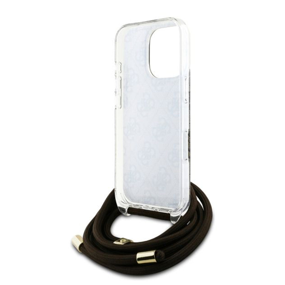 Hoes voor Apple iPhone 16 Pro, Guess, Crossbody Cord 4G Print, Bruin