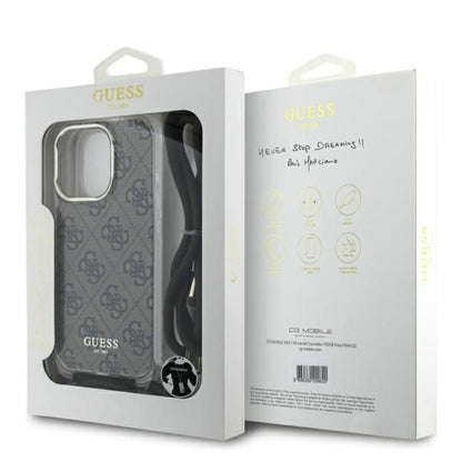 Hoes voor Apple iPhone 16 Pro, Guess, Crossbody Cord 4G Print, Bruin