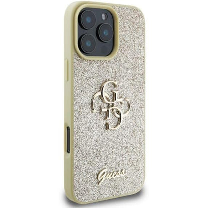 Hoes voor Apple iPhone 16 Pro, Guess, Fixed Glitter Big 4G, Goud
