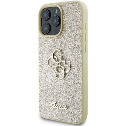 Hoes voor Apple iPhone 16 Pro, Guess, Fixed Glitter Big 4G, Goud
