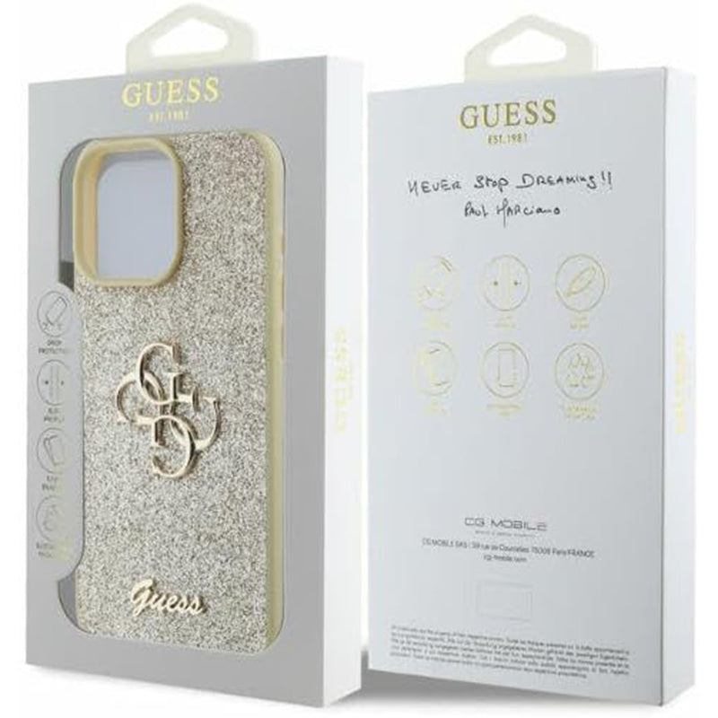 Hoes voor Apple iPhone 16 Pro, Guess, Fixed Glitter Big 4G, Goud