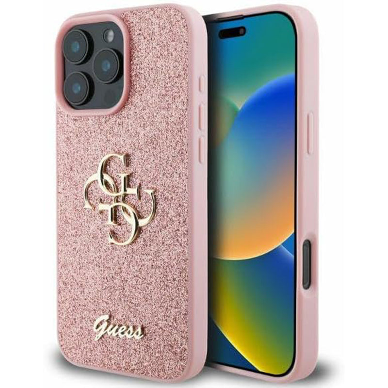 Hoes voor Apple iPhone 16 Pro, Guess, Fixed Glitter Big 4G, Roze