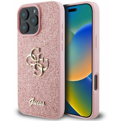 Hoes voor Apple iPhone 16 Pro, Guess, Fixed Glitter Big 4G, Roze