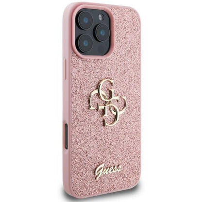 Hoes voor Apple iPhone 16 Pro, Guess, Fixed Glitter Big 4G, Roze