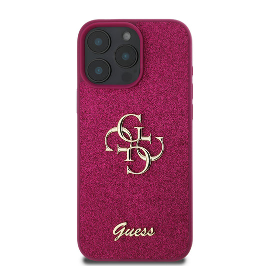 Hoesje voor Apple iPhone 16 Pro, Guess, Glitter Big 4G Script, Magenta