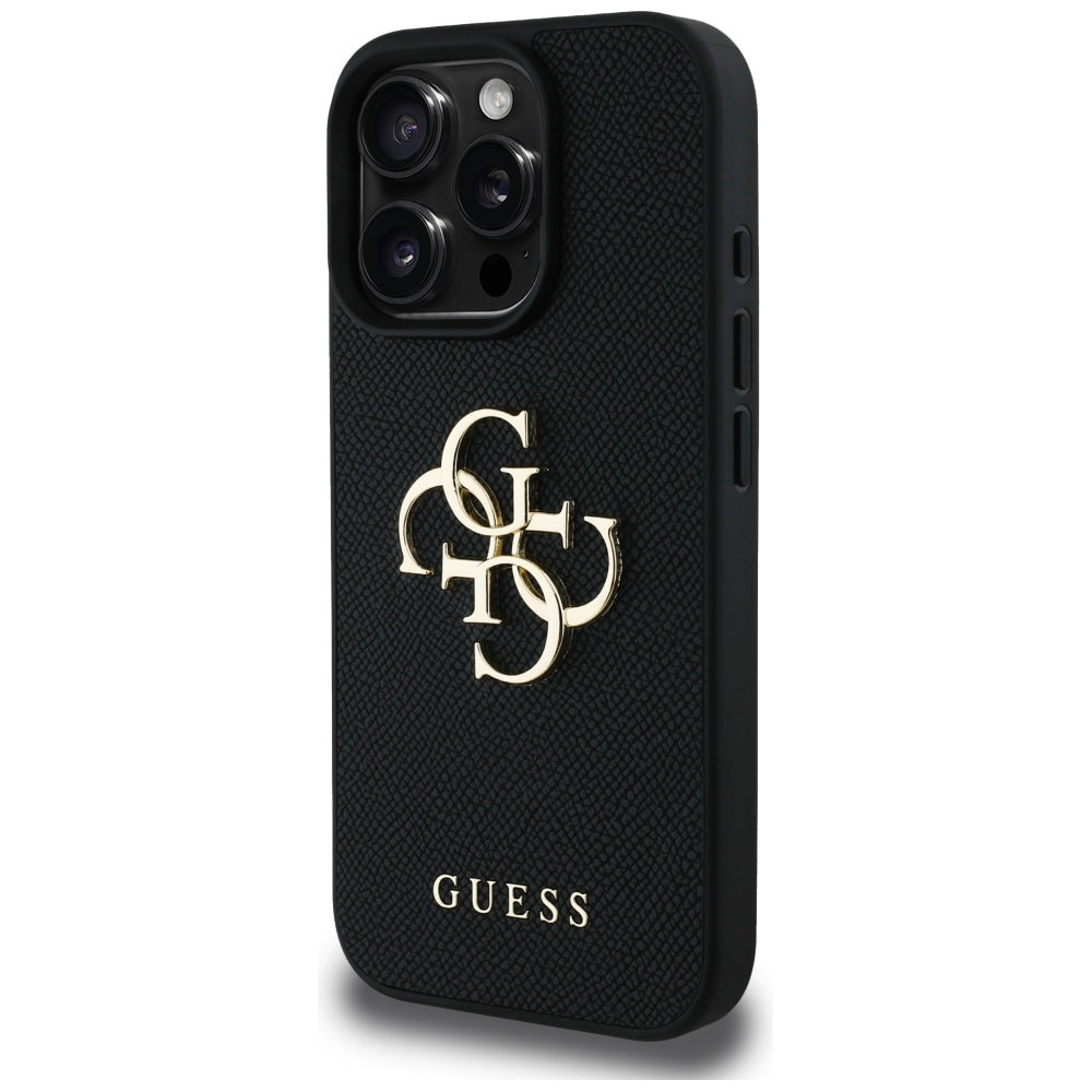 Hoes voor Apple iPhone 16 Pro, Guess, Grained Big 4G Logo Small Classic Logo, Zwart