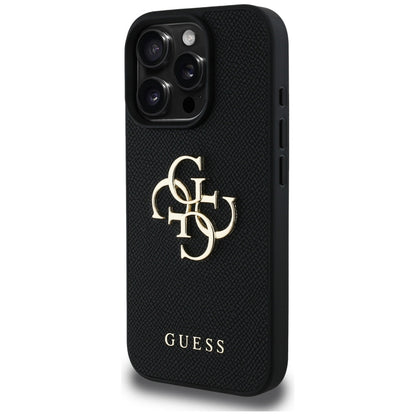 Hoes voor Apple iPhone 16 Pro, Guess, Grained Big 4G Logo Small Classic Logo, Zwart
