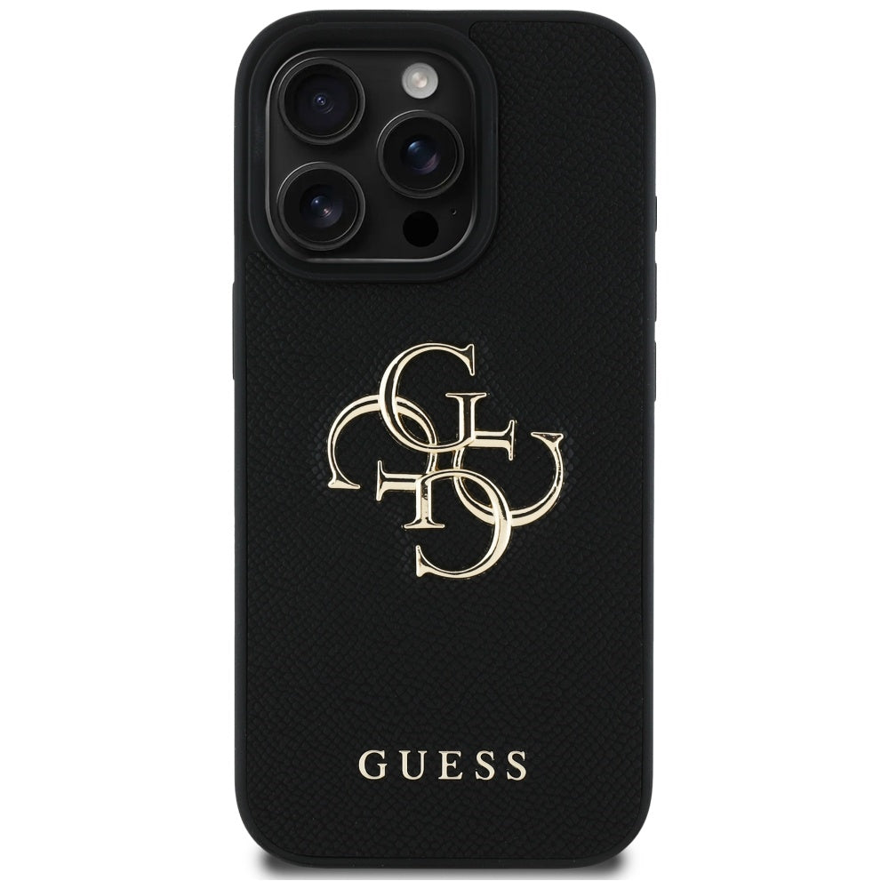 Hoes voor Apple iPhone 16 Pro, Guess, Grained Big 4G Logo Small Classic Logo, Zwart