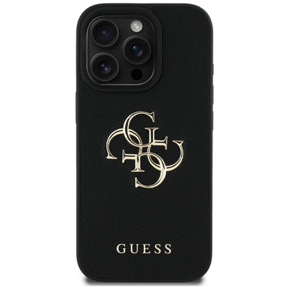Hoes voor Apple iPhone 16 Pro, Guess, Grained Big 4G Logo Small Classic Logo, Zwart