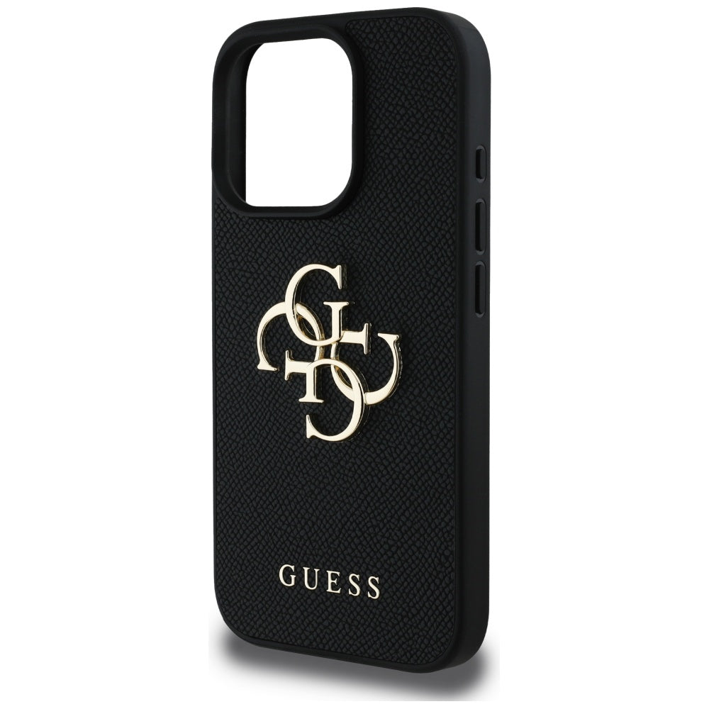 Hoes voor Apple iPhone 16 Pro, Guess, Grained Big 4G Logo Small Classic Logo, Zwart