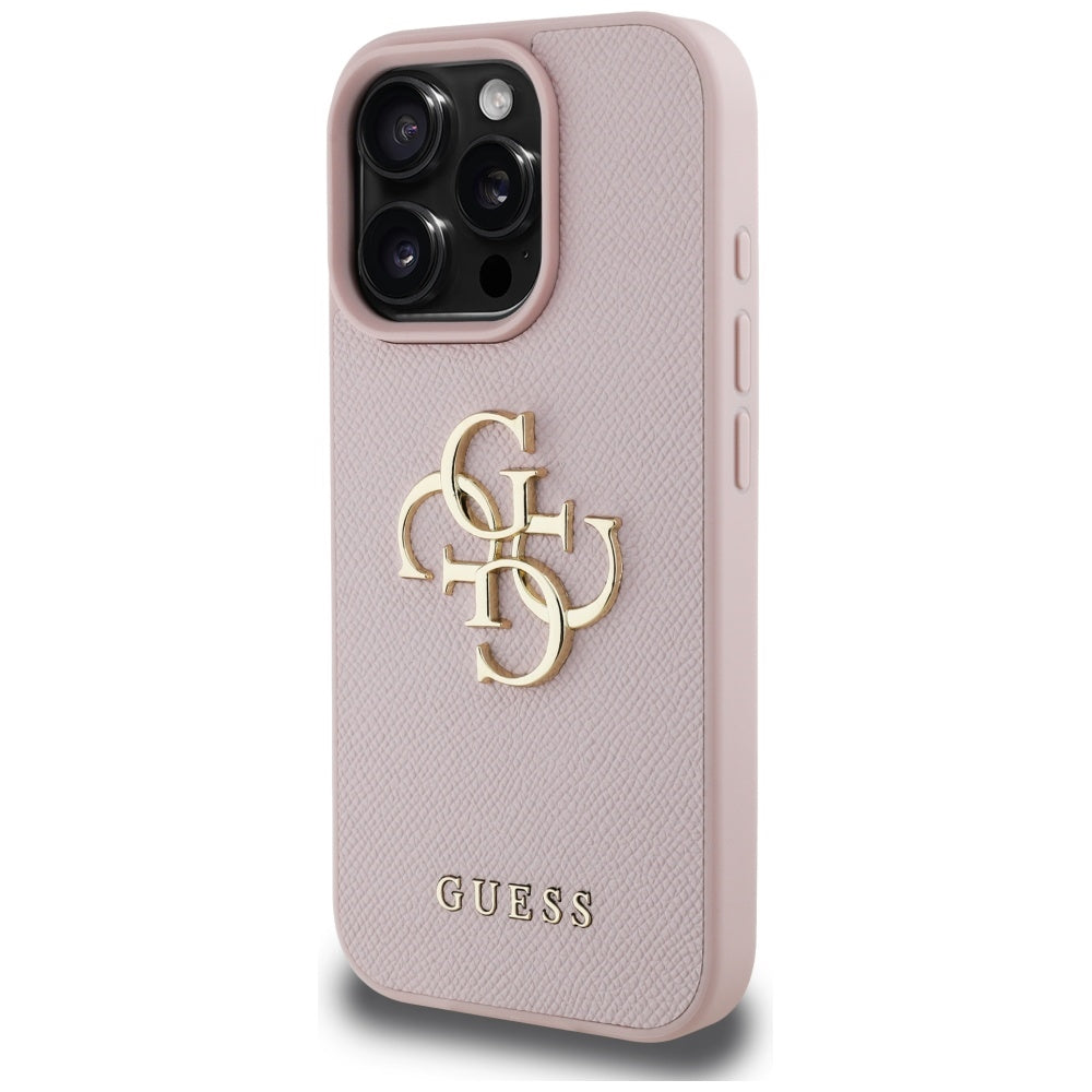 Hoes voor Apple iPhone 16 Pro, Guess, Grained Big 4G Logo Small Classic Logo, Roze
