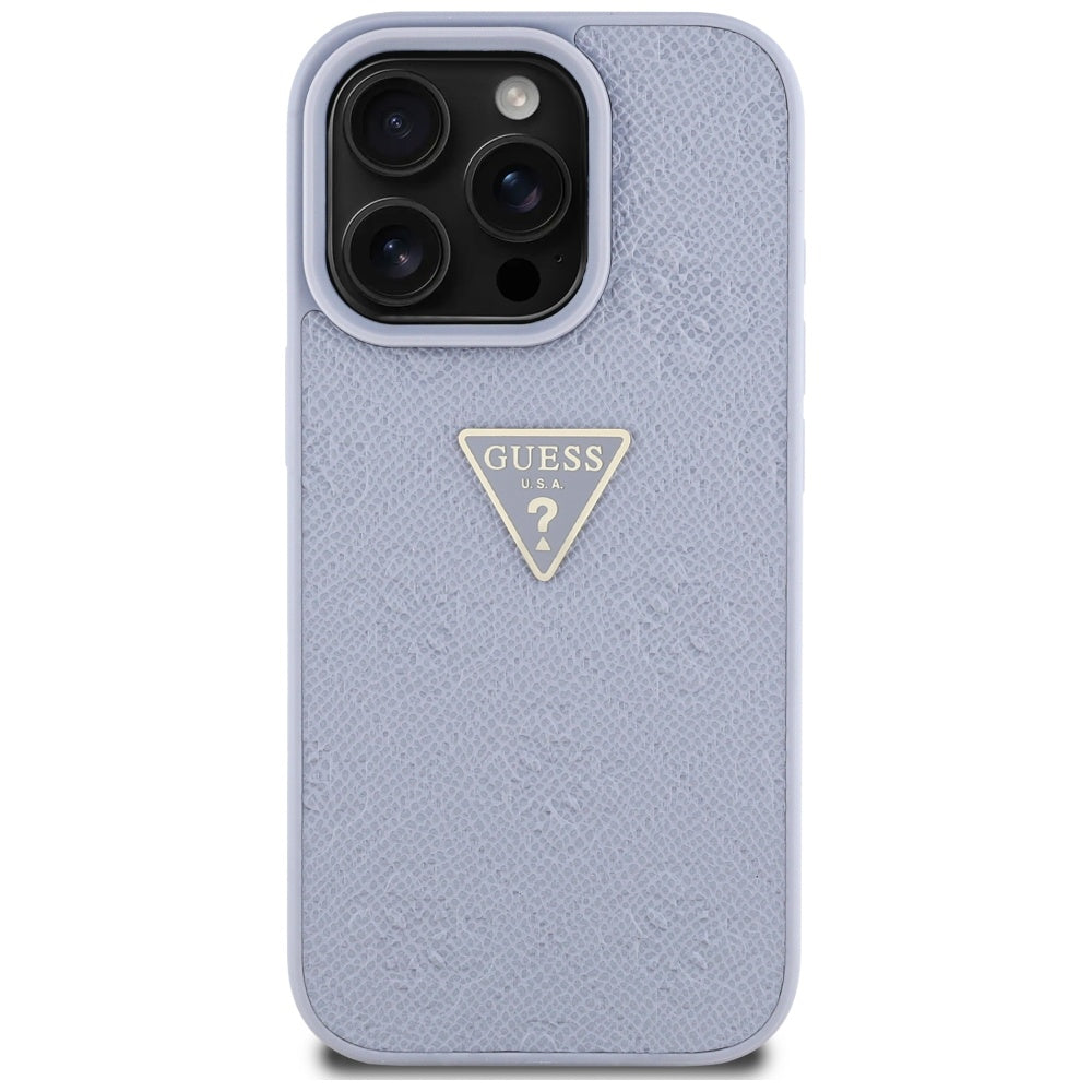 Hoes voor Apple iPhone 16 Pro, Guess, Hot Stamp 4G Pattern Triangle Logo, Lichtpaars