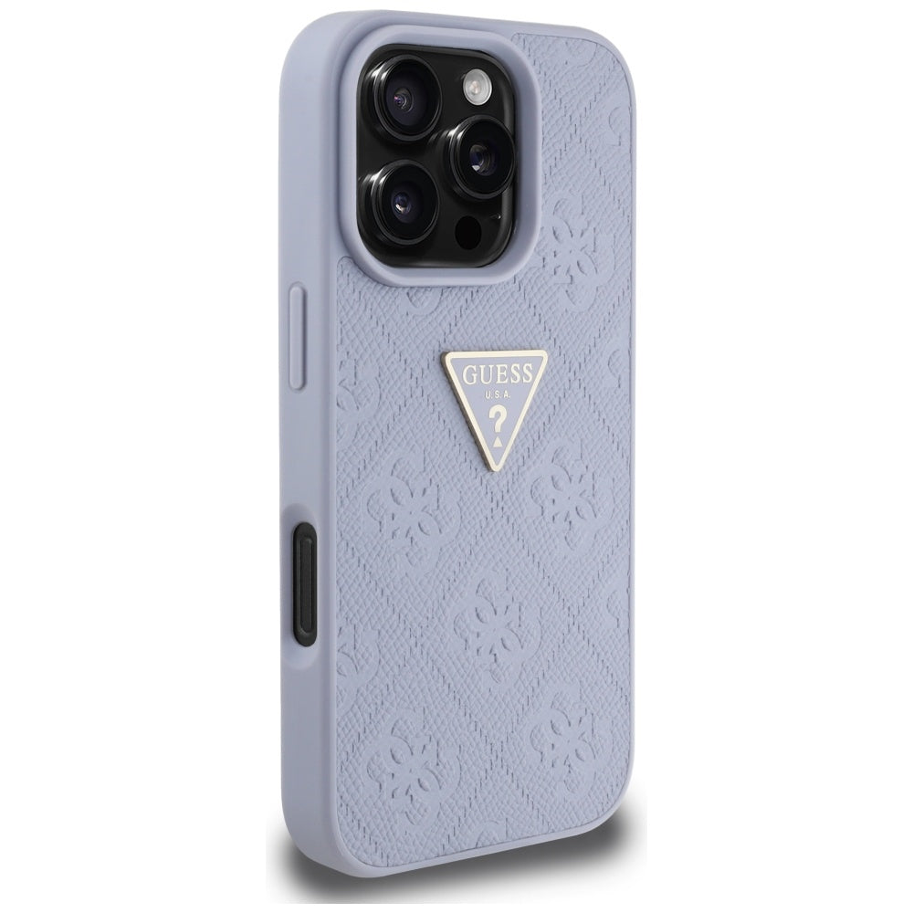 Hoes voor Apple iPhone 16 Pro, Guess, Hot Stamp 4G Pattern Triangle Logo, Lichtpaars