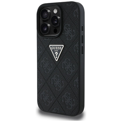 Hoes voor Apple iPhone 16 Pro, Guess, Hot Stamp 4G Pattern Triangle Logo, Zwart