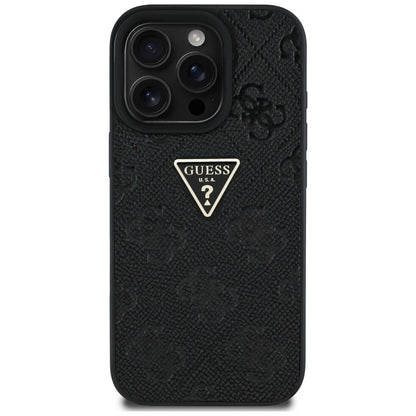 Hoes voor Apple iPhone 16 Pro, Guess, Hot Stamp 4G Pattern Triangle Logo, Zwart