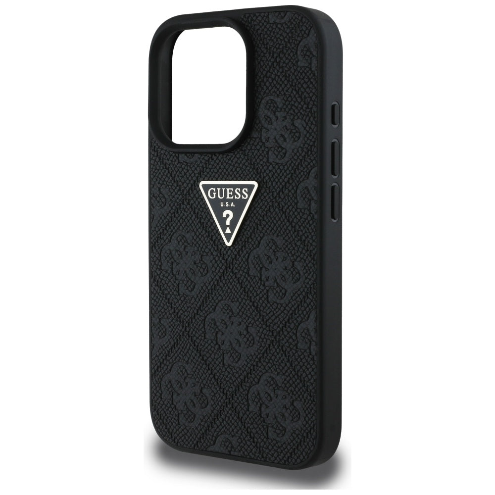 Hoes voor Apple iPhone 16 Pro, Guess, Hot Stamp 4G Pattern Triangle Logo, Zwart