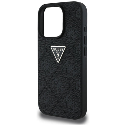 Hoes voor Apple iPhone 16 Pro, Guess, Hot Stamp 4G Pattern Triangle Logo, Zwart