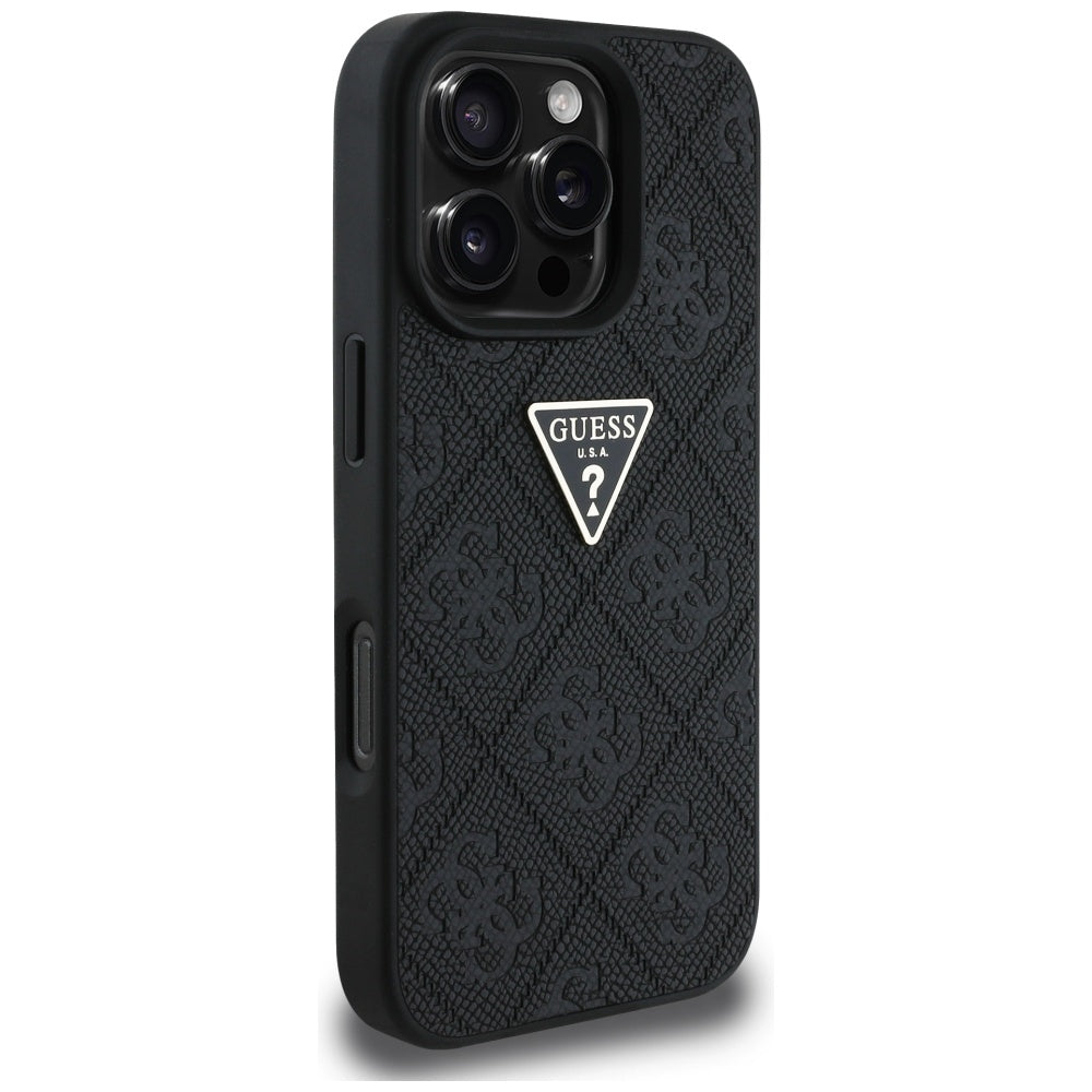 Hoes voor Apple iPhone 16 Pro, Guess, Hot Stamp 4G Pattern Triangle Logo, Zwart