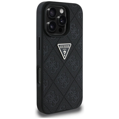 Hoes voor Apple iPhone 16 Pro, Guess, Hot Stamp 4G Pattern Triangle Logo, Zwart