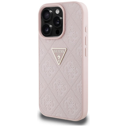Hoes voor Apple iPhone 16 Pro, Guess, Hot Stamp 4G Pattern Triangle Logo, Roze