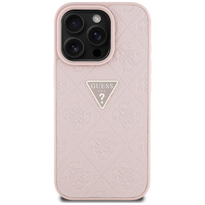 Hoes voor Apple iPhone 16 Pro, Guess, Hot Stamp 4G Pattern Triangle Logo, Roze