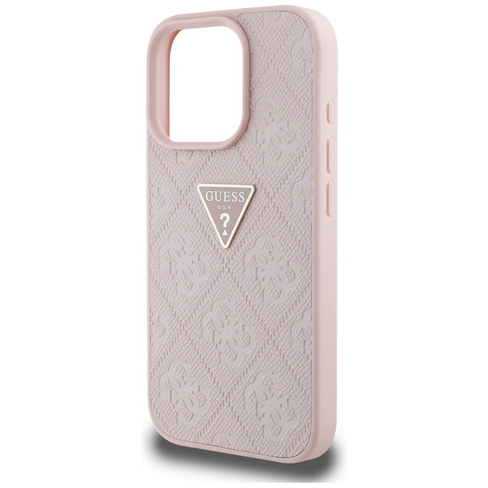 Hoes voor Apple iPhone 16 Pro, Guess, Hot Stamp 4G Pattern Triangle Logo, Roze