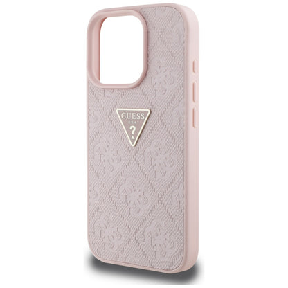 Hoes voor Apple iPhone 16 Pro, Guess, Hot Stamp 4G Pattern Triangle Logo, Roze