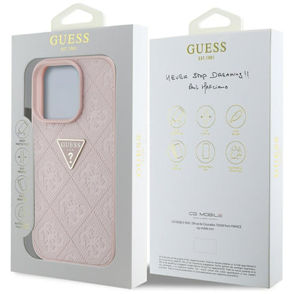 Hoes voor Apple iPhone 16 Pro, Guess, Hot Stamp 4G Pattern Triangle Logo, Roze