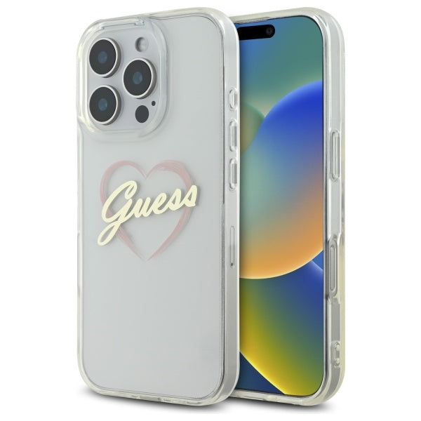 Hoesje voor Apple iPhone 16 Pro, Guess, IML Heart, Transparant