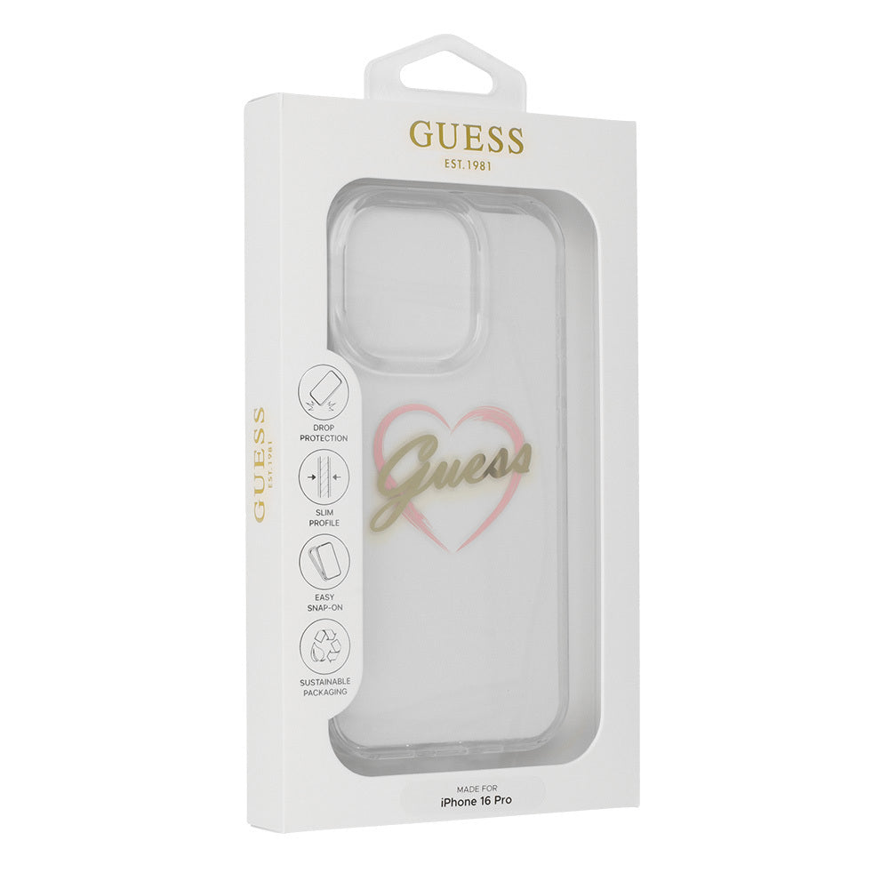 Hoesje voor Apple iPhone 16 Pro, Guess, IML Heart, Transparant