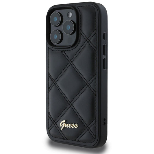 Case for Apple iPhone 16 Pro, Guess, Quilted Metal Logo, Black