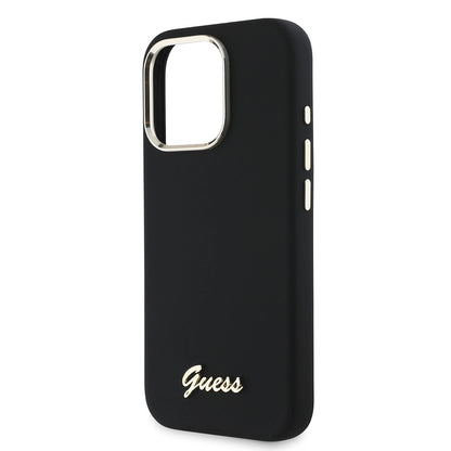 Hoesje voor Apple iPhone 16 Pro, Guess, Script Metal Logo & Frame, Zwart
