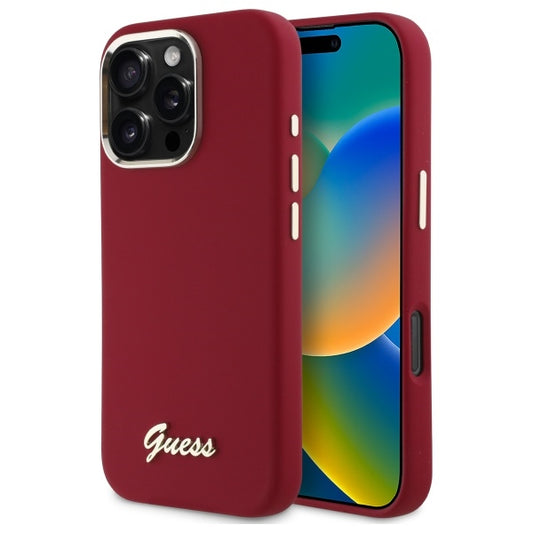 Hoes voor Apple iPhone 16 Pro, Guess, Script Metal Logo, Roze