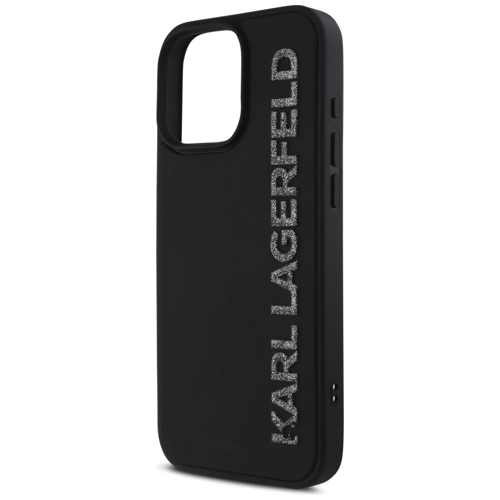Hoes voor Apple iPhone 16 Pro, Karl Lagerfeld, 3D Rubber Elongated Glitter Logo, Zwart