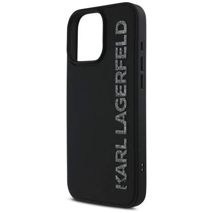 Hoes voor Apple iPhone 16 Pro, Karl Lagerfeld, 3D Rubber Elongated Glitter Logo, Zwart