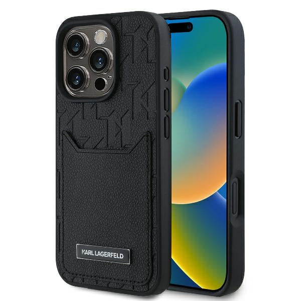 Hoes voor Apple iPhone 16 Pro, Karl Lagerfeld, Cardslots Monogram, Zwart