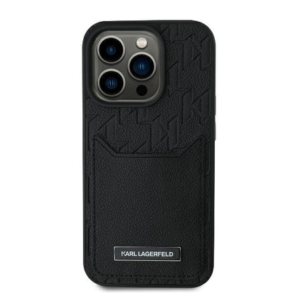 Hoes voor Apple iPhone 16 Pro, Karl Lagerfeld, Cardslots Monogram, Zwart