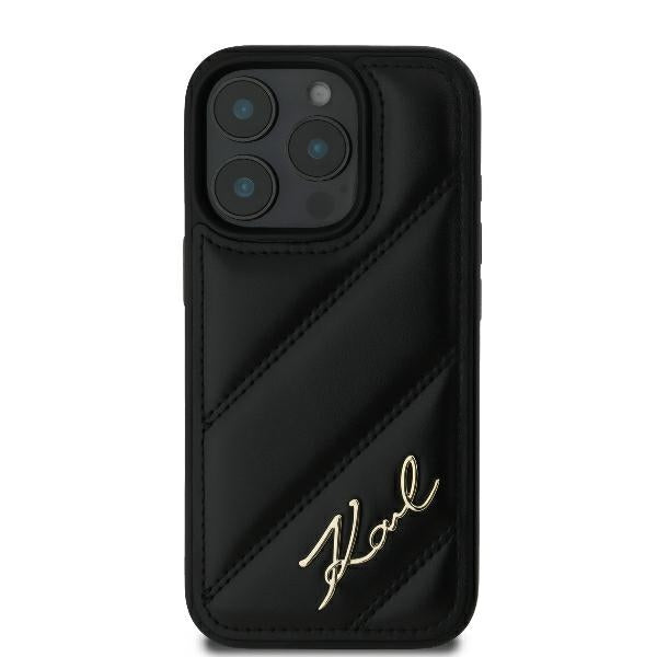 Hoes voor Apple iPhone 16 Pro, Karl Lagerfeld, Diagonal Quilted Script, Zwart
