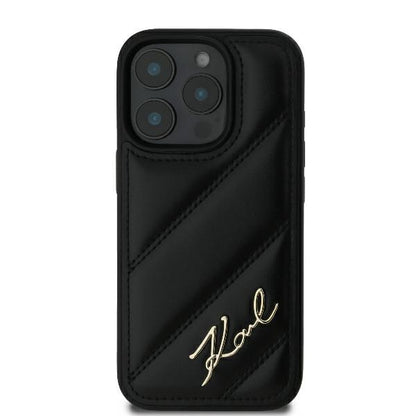 Hoes voor Apple iPhone 16 Pro, Karl Lagerfeld, Diagonal Quilted Script, Zwart