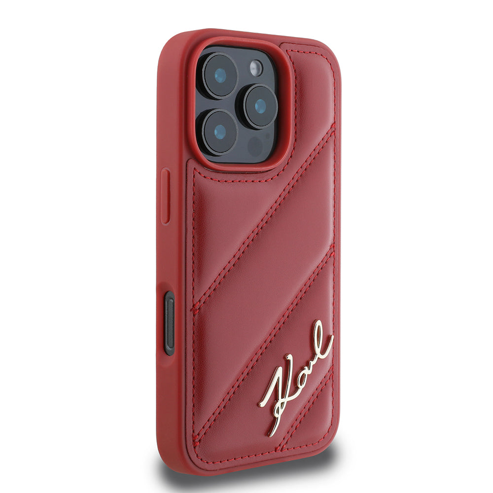 Hoes voor Apple iPhone 16 Pro, Karl Lagerfeld, Diagonal Quilted Script, Roze